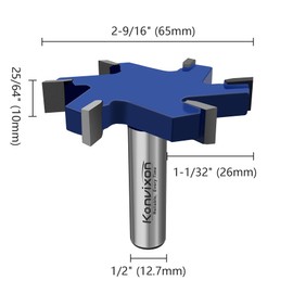 Konvixon 6 Flute CNC Spoilboard Surfacing Router Bit 1/2 inch Shank, Extra Large 2-9/16"/65mm Cutting Dia, Slab Flattening Router Bit Planing Bit Wood Milling Cutter Planer Woodworking Tool
