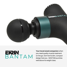 Ekrin Athletics Bantam Mini Massage Gun - Compact Deep Tissue Muscle Massager with Adjustable Speeds & 4 Attachments - Long Battery Life, Lightweight, Travel Friendly