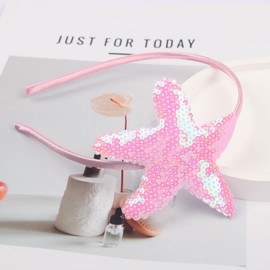 HIFANMM Starfish Headband Sparkle Summer Beach Hair Bands for Girls Women, Pink Sequin Fish Star Hair Accessories Non Slip Headbands Summer Day Cosplay Party Decoration Supplies
