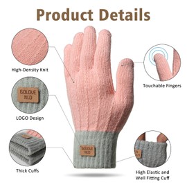 Winter Gloves for Women Knitted Touch Screen Mittens Ladies Gloves Winter for Running Working Pink