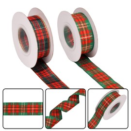 MFUOE 4 Rolls Tartan Ribbon Christmas Plaid Ribbons Wrapping Ribbon Red Green Ribbon for Christmas DIY Crafts Present Wrapping Hair Bows Decoration