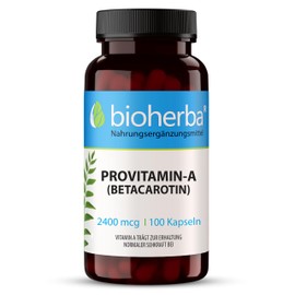 Beta Carotene High Dose Provitamin-A (Beta-Carotene) Capsules 2400 mcg - Pack of 100 for Healthy Skin and Tan BIOHERBA