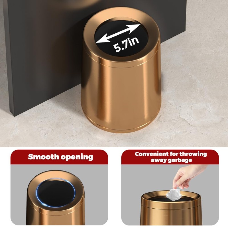 LEASYLIFE 10L/2.6 Gallon Rose Gold Stainless Steel Trash Can,Brush Gold