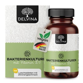 DELVINA Mundgeruch bekämpfen Vegan - 365 Lutschtabletten für Mundhygiene ohne Mundspülung und Zungenreiniger - Frischer Atem - Bakterienkulturen mit Vitamin D3 gegen Mundgeruch, Zitrone, 1 Jahr Vorrat