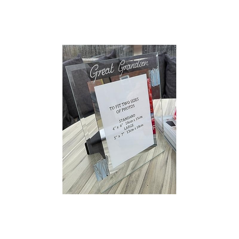 Great Grandson Portrait Frame Large 5” x 7” (Blue Hearts)