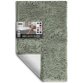 Hearth & Harbor Bathroom Rugs, Chenille Bath Mat - Machine Washable Bath Mats for Bathroom Non-Slip Backing Rubber, Quick Dry Bathroom Mat, Medium Sage