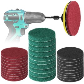 GOH DODD Power Scrub Pads Drill Attachment, 30 Pieces 5 Inch Cleaning Kit Scouring Pads with Baker and Universal Shaft Great for Kitchen, Bathroom, Auto, Grout, Carpet, Shower, Tub, Grill,Tile