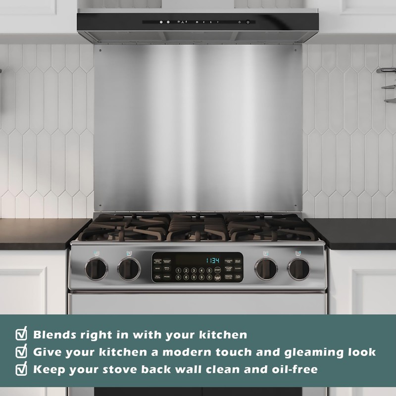 30" x 23.4"Stainless Steel Stove Backsplash Splatter Protecter， Range Hood