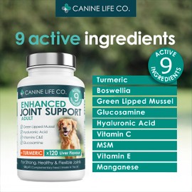 Enhanced Adult Dog Joint Supplements With Turmeric, Glucosamine & Green Lipped Mussel | 120 Chewable Tablets | Made In The UK (1 Pot (120 Tablets))
