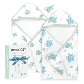 Momcozy - Juego de toallas de bebé con capucha, diseño original, suave y absorbente, regalos de ducha o baño esencial para bebés, recién nacidos, niños pequeños, tortugas marinas mágicas