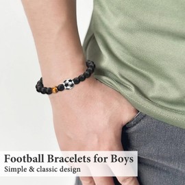 LINXINS Football Bracelets for Boys, Football Gifts for Teenage Boys Age 8 9 10 11 12 13 14 15 16 Years Old, Birthday Christmas Graduation Gifts for Son Grandson Nephew Brother
