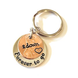 2 Year Wedding Anniversary Keychain, Penny 2023 and Aluminum, 2 Down and Forever to Go
