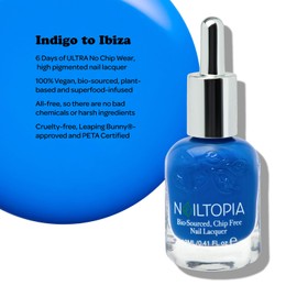 Nailtopia - Plant-Based Chip Free Nail Lacquer - Non Toxic, Bio-Sourced, Long-Lasting, Strengthening Polish - Indigo To Ibiza (Ocean Blue) - 0.41oz