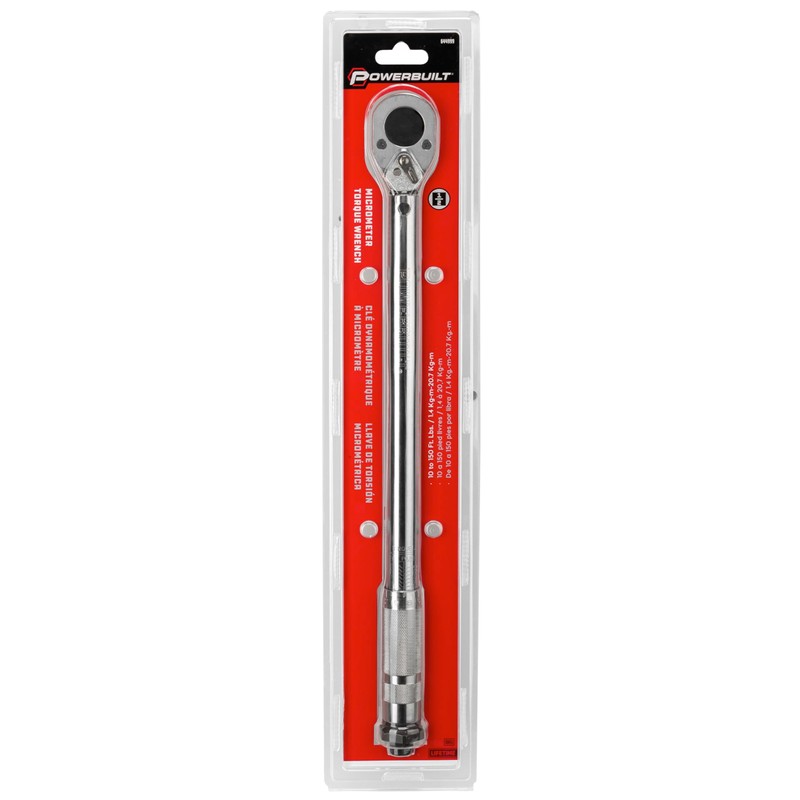 Powerbuilt Micrometer Torque Wrench, 1/2-Inch Drive, Reversible Ratchet Clicks, Lockable,