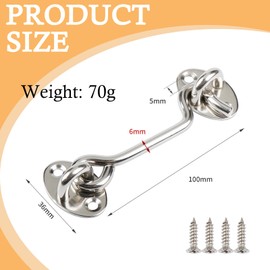 wodehahagou 3Pcs Hook and Eye Latch Door Latch Gate Hook Stainless Steel Cabin Hook Gate Hook and Eye Latch Hook Eye Latch Door Lock for Window with 12Pcs Screws