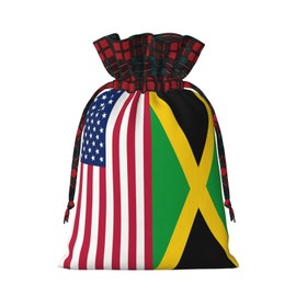 Mqtzyiwx Jamaican American Flag Christmas Drawstring Gift Bags,Gift Wrapping Bag Party Favors Bags Medium Santa Gift Bags For Xmas Holiday Party Favor Decor