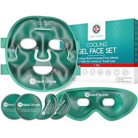 Medi Grade Cooling Face Mask and Cooling Eye Mask - Safe Gel Technology Medi Grade Complete Gel Face Set, Eye, Under Eye Gel Mask, Cool Bag Included, Soothing Cold, Reduce Puffiness, Dark Circles