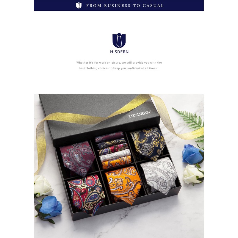 HISDERN TA5-01S Business Necktie, Square Set, 5 Pieces, Stylish, Gift
