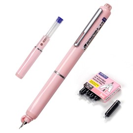 WRITECH Retractable Fountain Pen Set: Black Ink Fine Nib, 5 Refillable Ink Cartridges Included, No Leaking Smooth Writing for Calligraphy Journaling Gift (Pink)