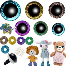 Dream HorseX 60 Pieces Doll Safety Eyes, 12-25 mm Safety Eyes Glitter Safety Eyes Crochet Animals Plastic Dolls Eyes with Glitter Colourful Washers for DIY Dolls