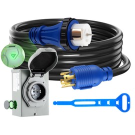 Tellegloww RV Marine Power Generator Adapter Cord and Pre-Drilled Power Inlet Box L14-30P to SS2-50R, 30A 4 Prong Locking Generator L14-30P Male to 50A Marine Shore Power SS2-50R Female(15ft)