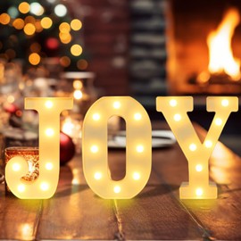 Christmas Home Decorations,3 LED Marquee Light Up Joy Sign Letters Lights,Battery Operated Christmas Indoor Decorations for Fireplace Mantle Home Bedroom Bar Party Wall Xmas Decor,White