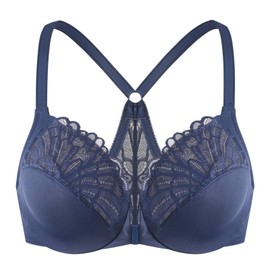 MELENECA Women's Racerback Front Closure Full Coverage Unlined Plus Size Underwire Bra Blue 42D