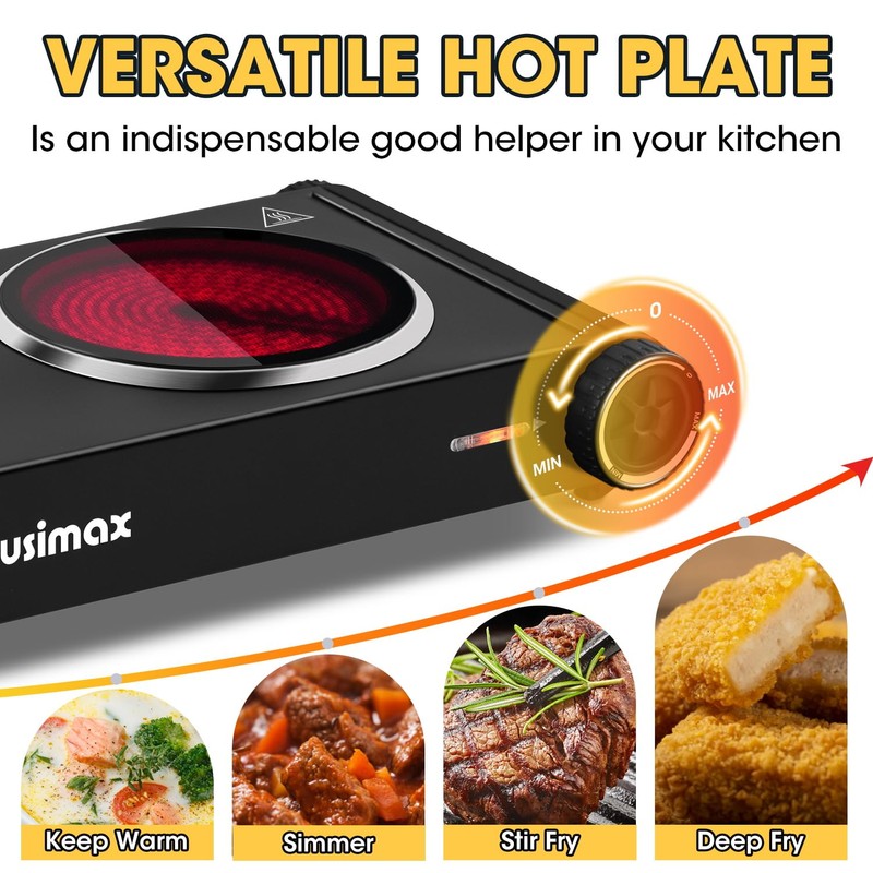 CUSIMAX Hot Plate,Portable Electric Stove Top Burner,1800W Double Infrared Cooktop