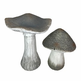 Zeckos Set of 2 Magnesium Oxide Mushrooms, 14" & 17" Tall, Indoor Outdoor Garden Sculptures, Rustic Weather-Resistant Yard Ornaments, Large Heavy Decorative Statues