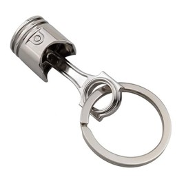 Large Chrome Plated Metal Engine Piston Keyring, 3cm x 6.5cm, Heavy Split Ring,For Petrol Heads & Car Enthusiast Gift