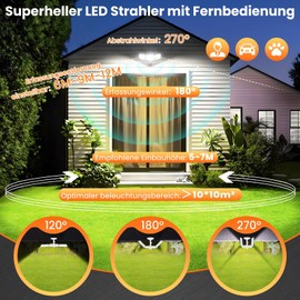 MEIKEE 42 W LED Spotlight with Motion Sensor Remote Control 400-3600LM 6500K 3 Modes Brightness Adjustable IP66 Waterproof LED Floodlight Three Head 180° Adjustable Headlight for Garage Garden Patio