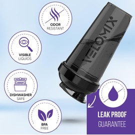 VELOMIX VELOMIX -2 Pack- 28 oz Protein Shaker Bottles for Protein Mixes - 2x Wire Whisk | Leak Proof Shaker Cups for Protein Shakes | Protein Shaker Bottle Pack | Shakers for Protein Shakes - Black&Red