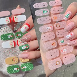 Christmas Gel Nail Strips Self-Adhesive Christmas Nail Stickers Full Nail Wraps Winter Snowflak Nail Polish Strips Glitter Santa Claus Design Gel Nails Decals for DIY Christmas Nails Salon 6Sheets