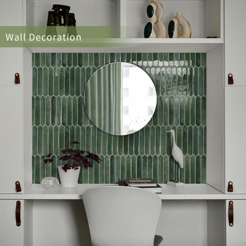 Green Long Hexagon Tile Peel and Stick Backsplash, 10 Sheets