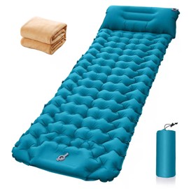 Fiskr Sleeping Pad for Camping, 77"x26", Ultralight Inflatable Sleeping Mat with Built-in Foot Pump, Upgraded Durable Compact Camping Air Mattress for Camping, Backpacking, Hiking(Blue)