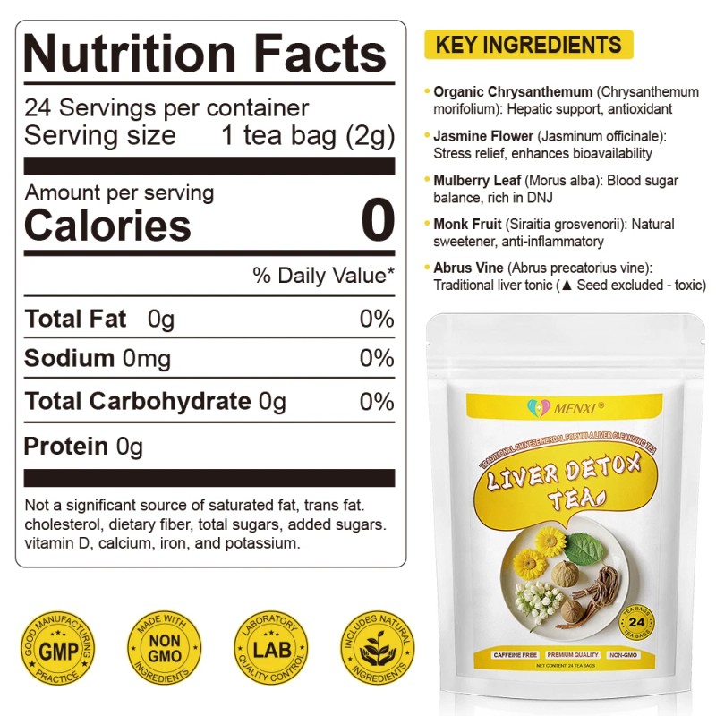 MENXI 24 Bags Liver,Kidney and Pancrea Herbal Compound Detox &