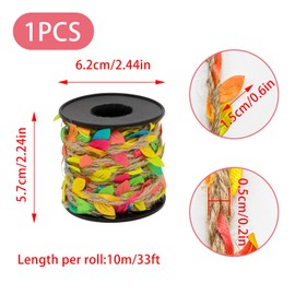 Pocoxll Burlap Leaf Ribbon, 33 Feet 5mm Natural Jute Twine Leaf String for Parties and Home Decor (Colorful Leaves)