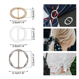 Quacc 8 PCS Silk Scarf Clips T-shirt Tie Clips for Women, Clothes Corner Knotted Button Fashion Alloy Round Clasp Circle Clip Buckle Rhinestone Oval Clothing Wrap Holder (3 Sizes)