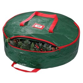 30" Christmas Wreath Storage Bag Artificial Wreath Container Garland Holiday Xmas Wreaths Holder Sturdy Handles Inner Straps Card Slot Dual Zipper Green