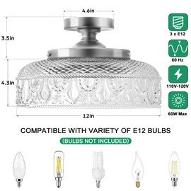 Lamomo Semi Flush Mount Ceiling Light,Upgraded Larger Silver Hallway Light Fixture,3-Bulb Globe Glass Close to Ceiling Light, Indoor Hanging Light for Bedroom Kitchen Porch Hallway,Bulbs Not Included