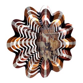 WorldaWhirl Whirligig 3D Wind Spinner Farm Animal Combo Horse, Lamb, Cow, Dog, Chicken Funny Home Decor Stainless Steel (12 Inch)