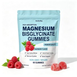 Magnesium Bisglycinate Gummies, High Absorption, Raspberry Flavour, Improved Sleep, Neural Support, Muscle Healing, Bone Strength, 60 Gummies