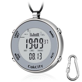 CakCity Mens Digital Pocket Watch with Chain Waterproof Outdoor Fishing Clip on Watches with Weather Altimeter Barometer Thermometer Stopwatch