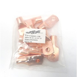 (10) 2/0 Gauge Copper Ring Terminals 3/8"