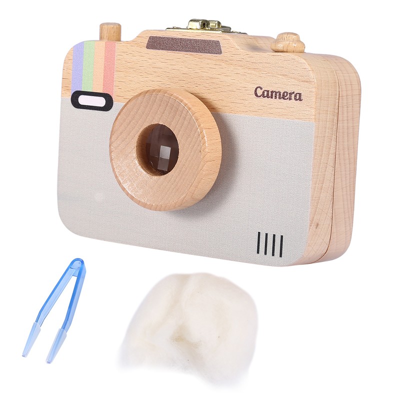Wooden Camera pattern Storage Box Case for Baby Milk Teeth