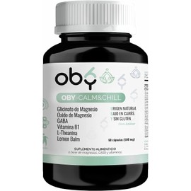 OBY Calm Glicinato de Magnesio 60 capsulas 500 mg. Enriquecidas con GABA, Vitamina B1, L-Theanina, Óxido de Magnesio y Lemon Balm | Suplemento Natural