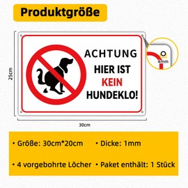 Kein Hundeklo Sign Aluminium 30 x 20 cm with 4 Drill Holes Sign "Hunde Kacken Verboten" [German Language]