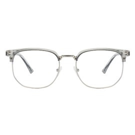 Retro Eyebrow Frame Glasses for Men, Semi-Rimless Blue Light Blocking Glasses, Anti Blue Light Computer Glasses, Trendy Vintage Style Reading Glasses, Non-Prescription Clear Lens Silver Gray