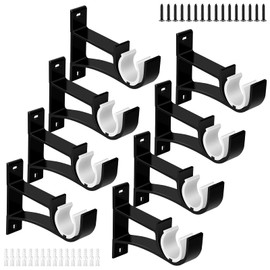 SEGNAYEN Black Heavy Duty Curtain Rod Holders 8 Pack, 1 Inch to 1 1/8 Inch, Aluminum Alloy, Wall Mount, Polished Finish