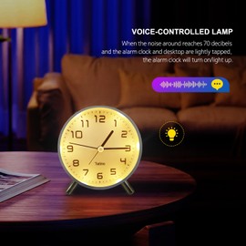 Alarm Clock for Bedroom,Loud Analog Clocks with Silent Non-Ticking,Voice Controlled Light,Small Clock for Kids,Teens,Seniors,Decor,Bathroom,Living Room,Bedside,Desk,Shelf,Kitchen, Travel. (White)